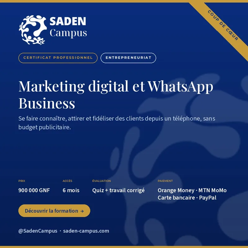 Marketing digital et WhatsApp Business — visuel de la formation