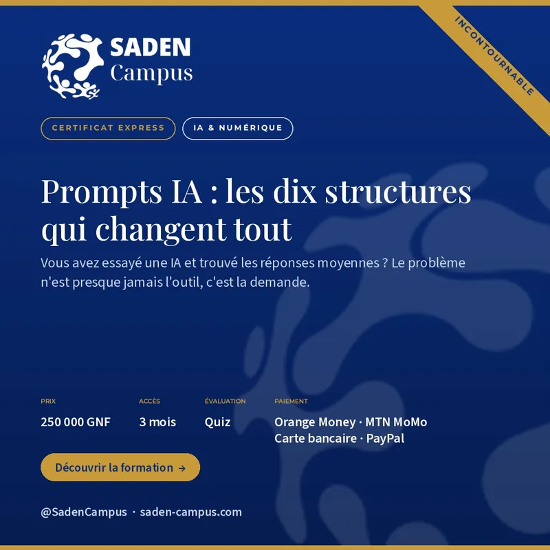 Prompts IA : les dix structures qui changent tout — visuel de la formation