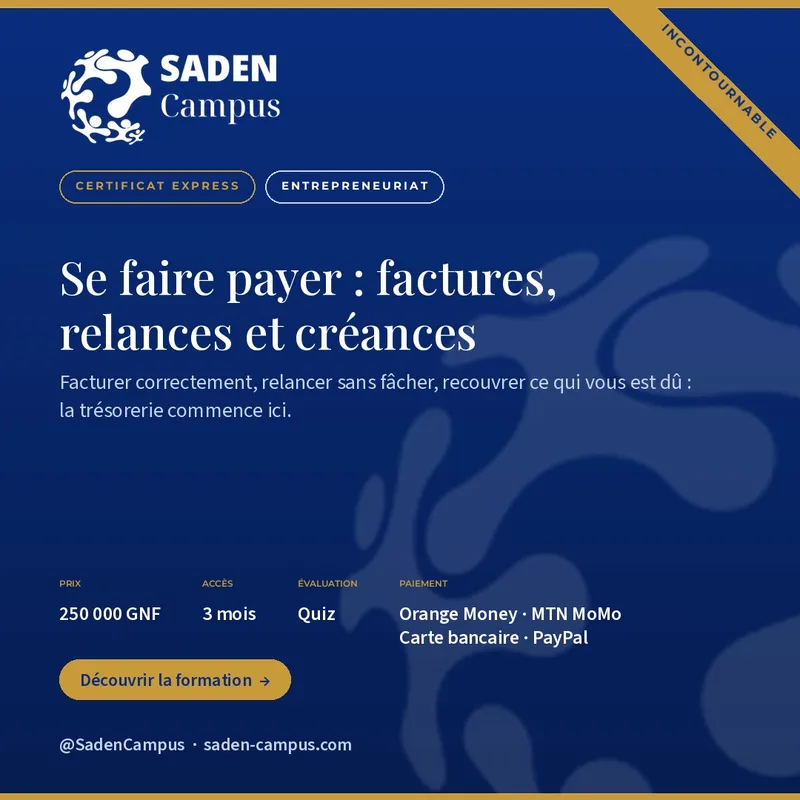 Se faire payer : factures, relances et créances — visuel de la formation